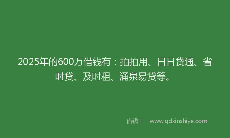 2025年的600万借钱有：拍拍用、日日贷通、省时贷、及时租、涌泉易贷等。