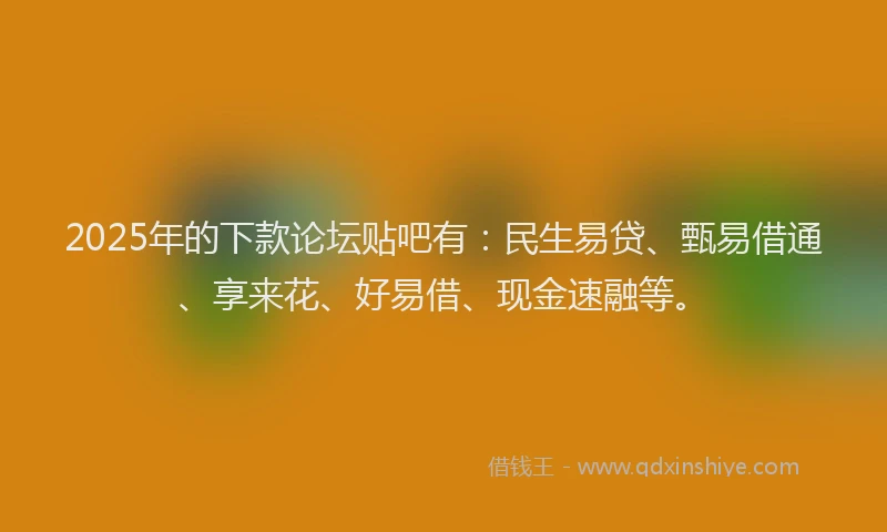 2025年的下款论坛贴吧有：民生易贷、甄易借通、享来花、好易借、现金速融等。