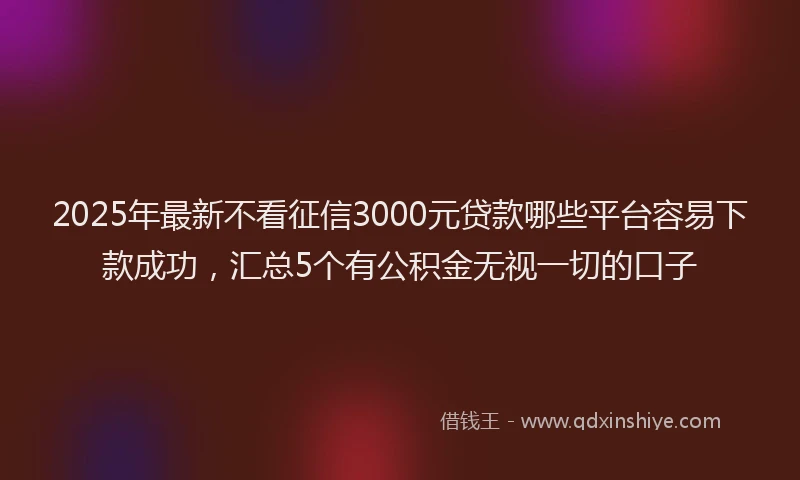 2025年最新不看征信3000元贷款哪些平台容易下款成功，汇总5个有公积金无视一切的口子
