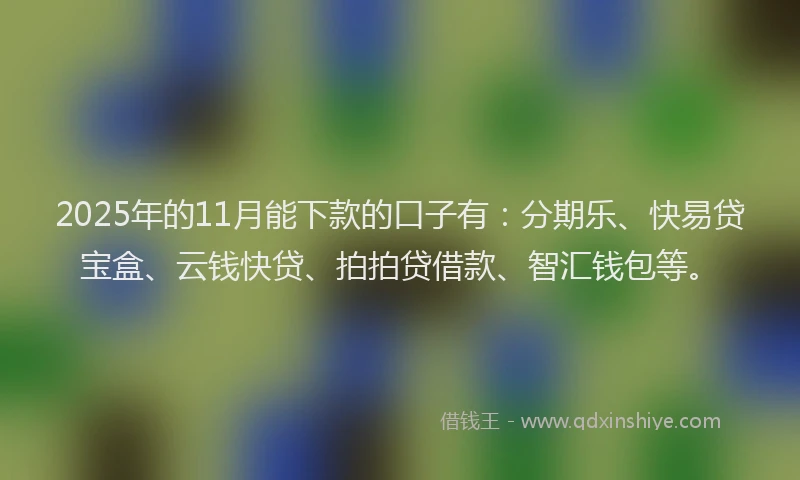 2025年的11月能下款的口子有：分期乐、快易贷宝盒、云钱快贷、拍拍贷借款、智汇钱包等。