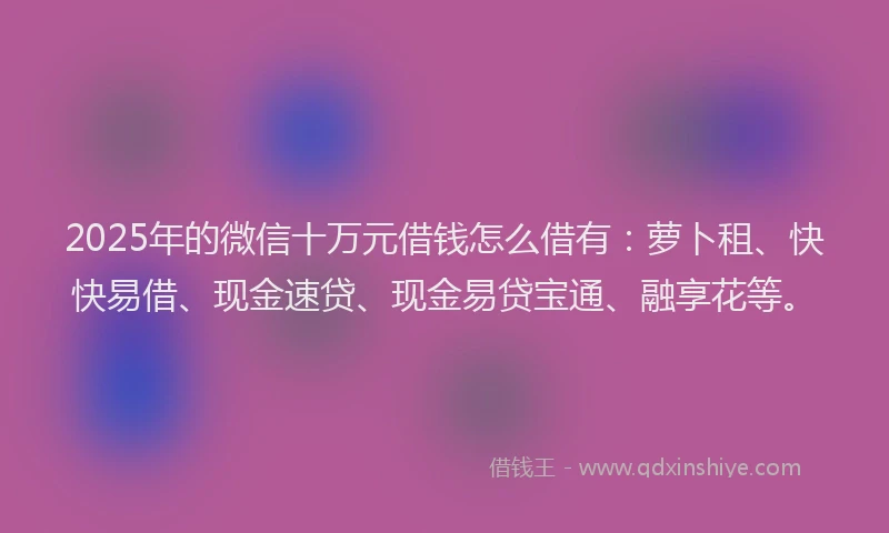 2025年的微信十万元借钱怎么借有：萝卜租、快快易借、现金速贷、现金易贷宝通、融享花等。