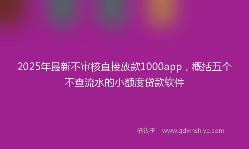2025年最新不审核直接放款1000app，概括五个不查流水的小额度贷款软件