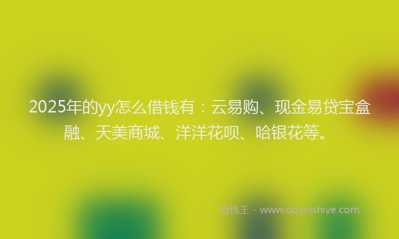 2025年的yy怎么借钱有：云易购、现金易贷宝盒融、天美商城、洋洋花呗、哈银花等。
