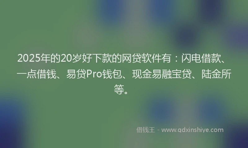 2025年的20岁好下款的网贷软件有：闪电借款、一点借钱、易贷Pro钱包、现金易融宝贷、陆金所等。