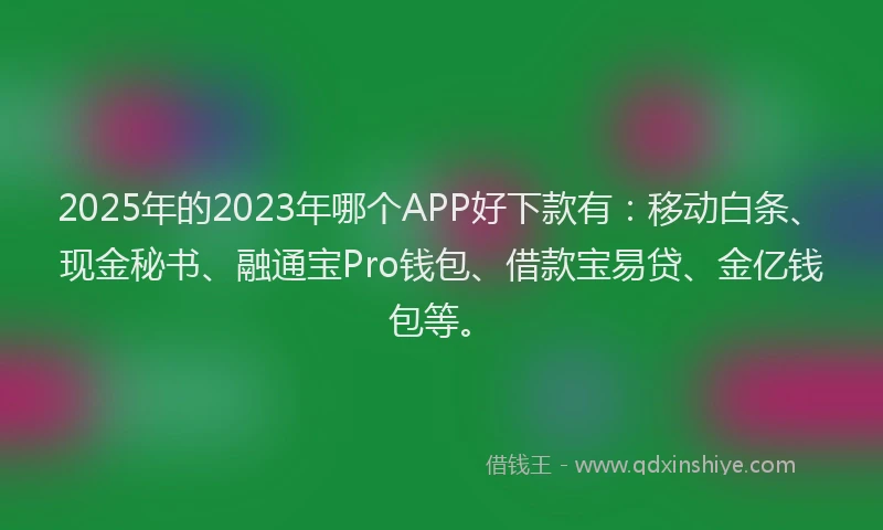 2025年的2023年哪个APP好下款有：移动白条、现金秘书、融通宝Pro钱包、借款宝易贷、金亿钱包等。