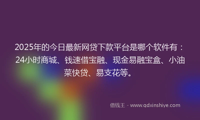 2025年的今日最新网贷下款平台是哪个软件有：24小时商城、钱速借宝融、现金易融宝盒、小油菜快贷、易支花等。