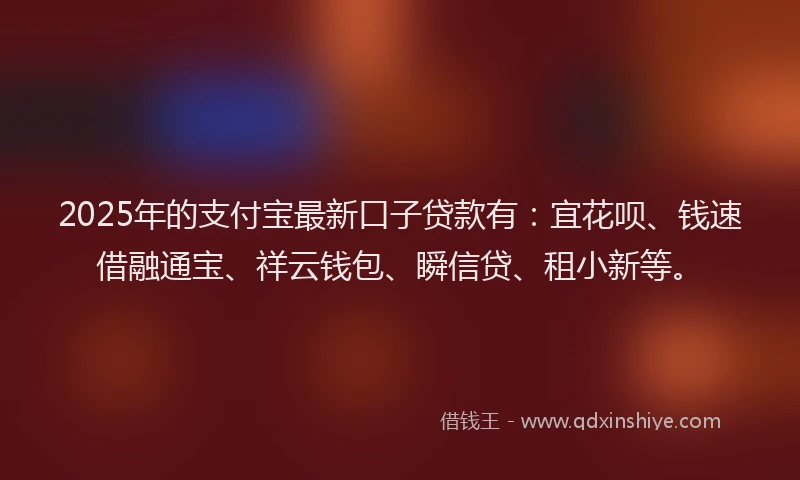 2025年的支付宝最新口子贷款有：宜花呗、钱速借融通宝、祥云钱包、瞬信贷、租小新等。