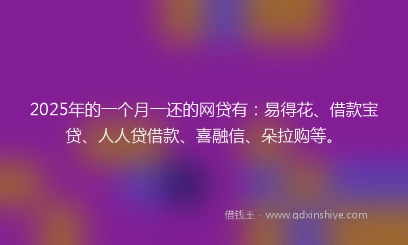2025年的一个月一还的网贷有：易得花、借款宝贷、人人贷借款、喜融信、朵拉购等。