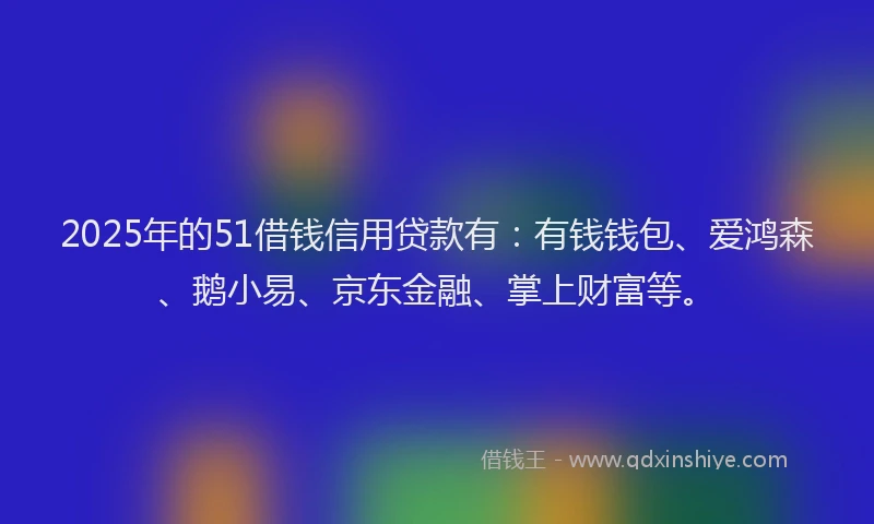 2025年的51借钱信用贷款有：有钱钱包、爱鸿森、鹅小易、京东金融、掌上财富等。
