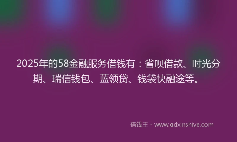 2025年的58金融服务借钱有：省呗借款、时光分期、瑞信钱包、蓝领贷、钱袋快融途等。