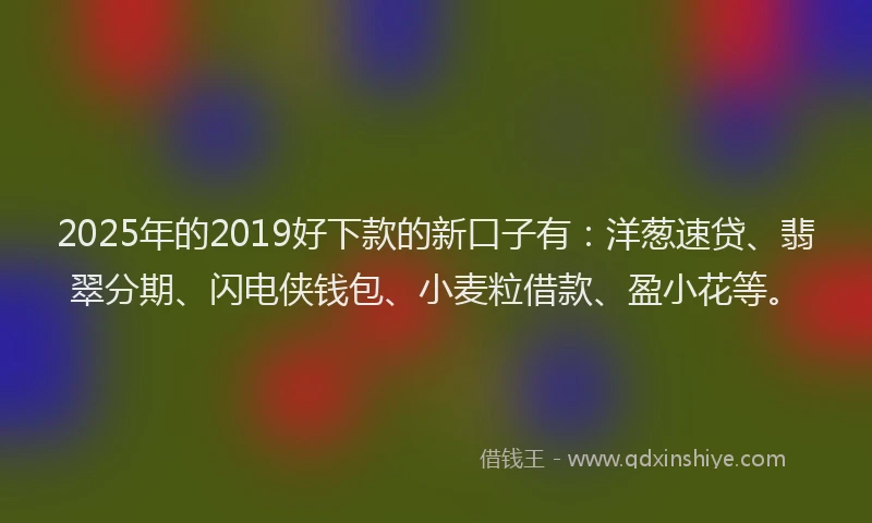 2025年的2019好下款的新口子有：洋葱速贷、翡翠分期、闪电侠钱包、小麦粒借款、盈小花等。