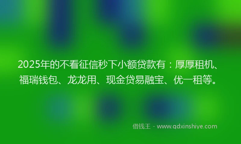 2025年的不看征信秒下小额贷款有：厚厚租机、福瑞钱包、龙龙用、现金贷易融宝、优一租等。
