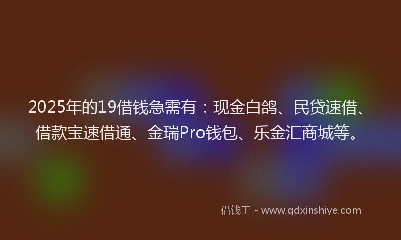 2025年的19借钱急需有：现金白鸽、民贷速借、借款宝速借通、金瑞Pro钱包、乐金汇商城等。