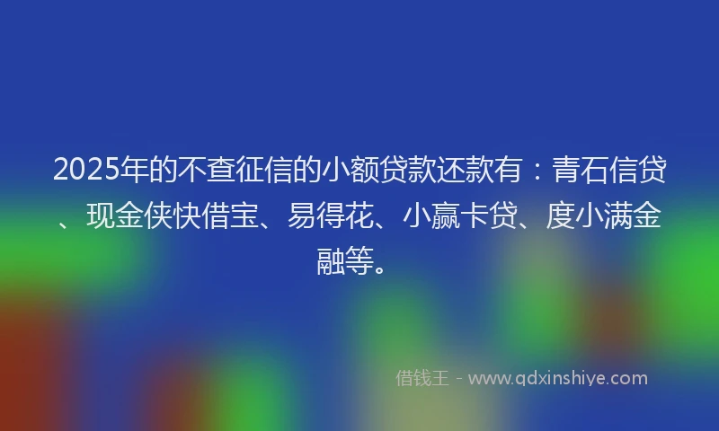 2025年的不查征信的小额贷款还款有：青石信贷、现金侠快借宝、易得花、小赢卡贷、度小满金融等。
