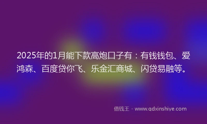 2025年的1月能下款高炮口子有：有钱钱包、爱鸿森、百度贷你飞、乐金汇商城、闪贷易融等。