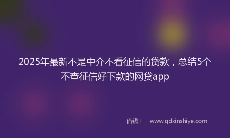 2025年最新不是中介不看征信的贷款，总结5个不查征信好下款的网贷app