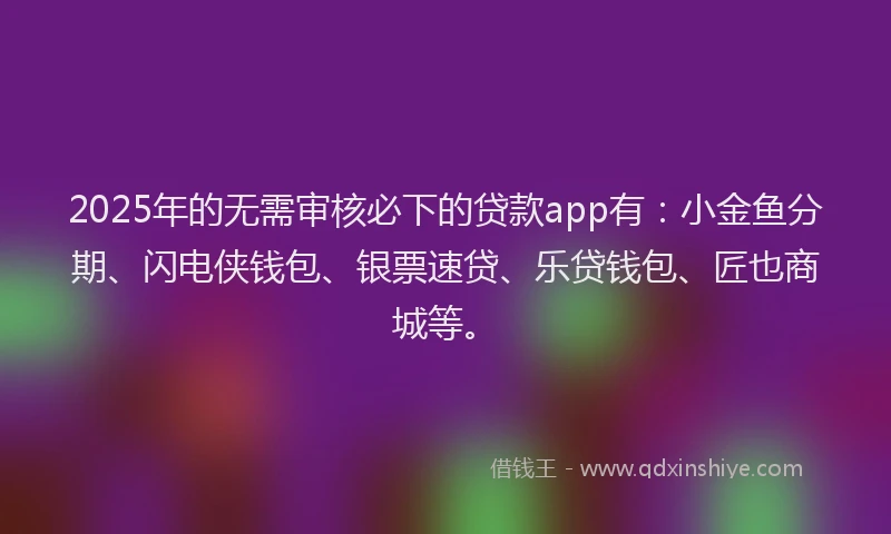 2025年的无需审核必下的贷款app有：小金鱼分期、闪电侠钱包、银票速贷、乐贷钱包、匠也商城等。