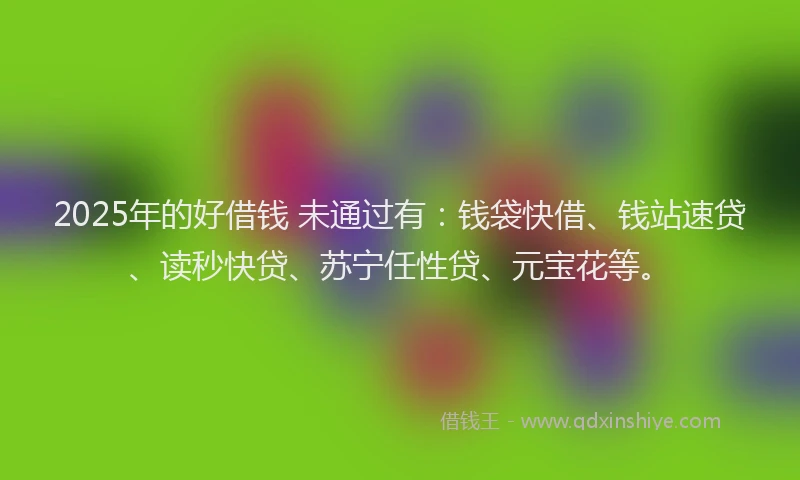 2025年的好借钱 未通过有：钱袋快借、钱站速贷、读秒快贷、苏宁任性贷、元宝花等。