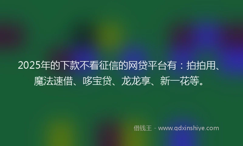 2025年的下款不看征信的网贷平台有：拍拍用、魔法速借、哆宝贷、龙龙享、新一花等。