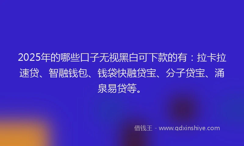 2025年的哪些口子无视黑白可下款的有：拉卡拉速贷、智融钱包、钱袋快融贷宝、分子贷宝、涌泉易贷等。