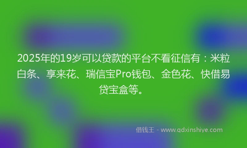 2025年的19岁可以贷款的平台不看征信有：米粒白条、享来花、瑞信宝Pro钱包、金色花、快借易贷宝盒等。