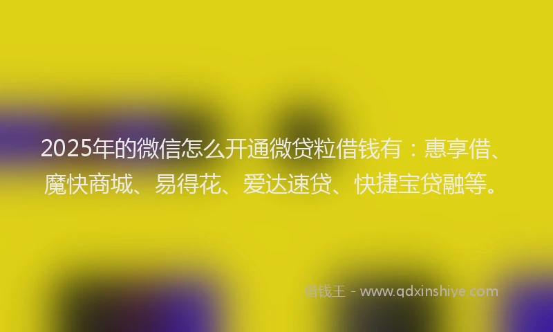 2025年的微信怎么开通微贷粒借钱有：惠享借、魔快商城、易得花、爱达速贷、快捷宝贷融等。