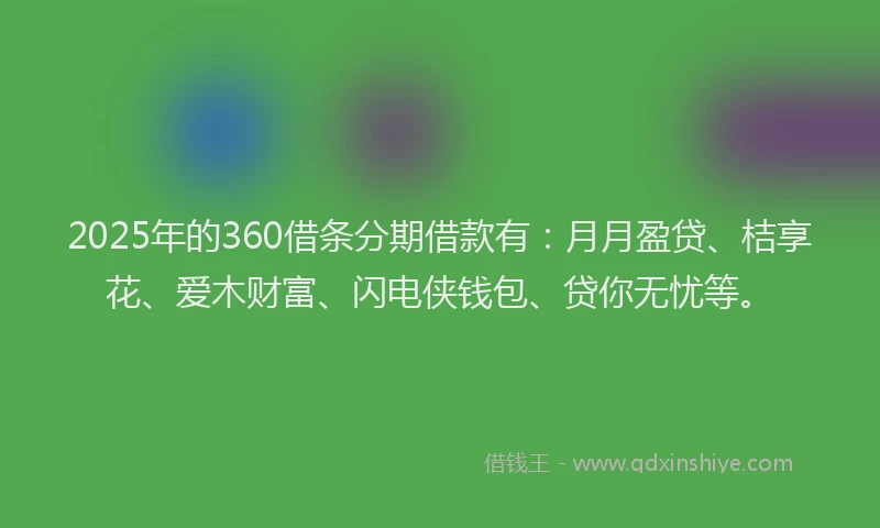 2025年的360借条分期借款有：月月盈贷、桔享花、爱木财富、闪电侠钱包、贷你无忧等。