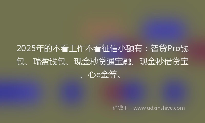 2025年的不看工作不看征信小额有：智贷Pro钱包、瑞盈钱包、现金秒贷通宝融、现金秒借贷宝、心e金等。