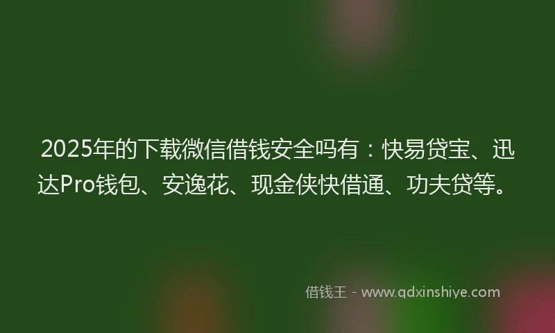 2025年的下载微信借钱安全吗有：快易贷宝、迅达Pro钱包、安逸花、现金侠快借通、功夫贷等。