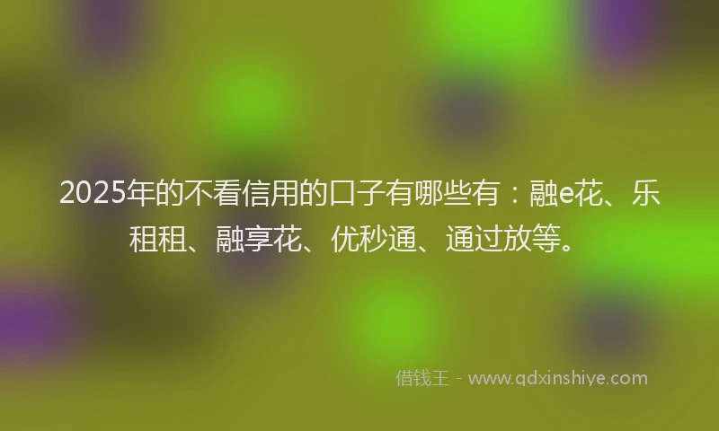2025年的不看信用的口子有哪些有：融e花、乐租租、融享花、优秒通、通过放等。