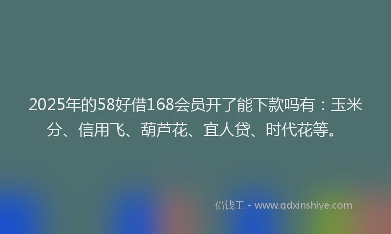 2025年的58好借168会员开了能下款吗有：玉米分、信用飞、葫芦花、宜人贷、时代花等。