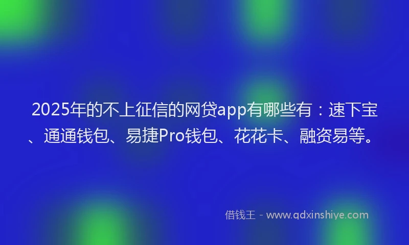 2025年的不上征信的网贷app有哪些有：速下宝、通通钱包、易捷Pro钱包、花花卡、融资易等。