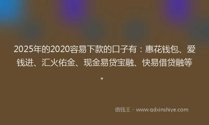 2025年的2020容易下款的口子有：惠花钱包、爱钱进、汇火佑金、现金易贷宝融、快易借贷融等。