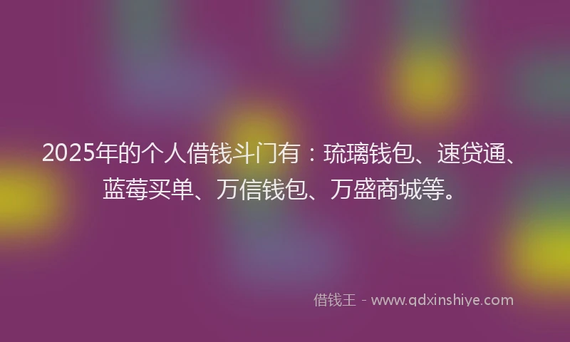 2025年的个人借钱斗门有：琉璃钱包、速贷通、蓝莓买单、万信钱包、万盛商城等。