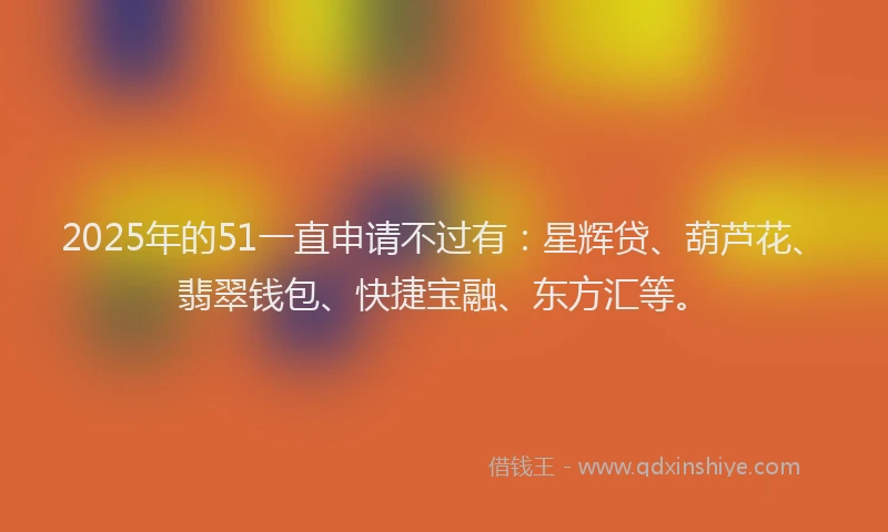 2025年的51一直申请不过有：星辉贷、葫芦花、翡翠钱包、快捷宝融、东方汇等。