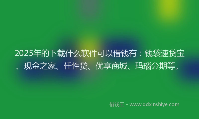 2025年的下载什么软件可以借钱有：钱袋速贷宝、现金之家、任性贷、优享商城、玛瑙分期等。