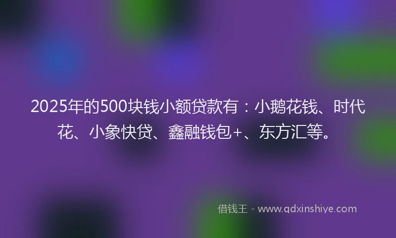 2025年的500块钱小额贷款有：小鹅花钱、时代花、小象快贷、鑫融钱包+、东方汇等。