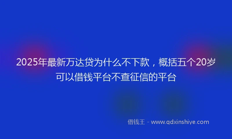 2025年最新万达贷为什么不下款，概括五个20岁可以借钱平台不查征信的平台