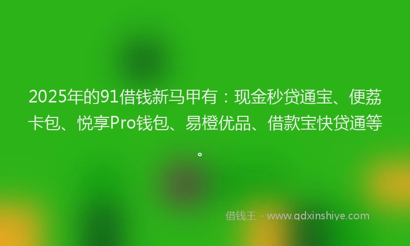2025年的91借钱新马甲有：现金秒贷通宝、便荔卡包、悦享Pro钱包、易橙优品、借款宝快贷通等。