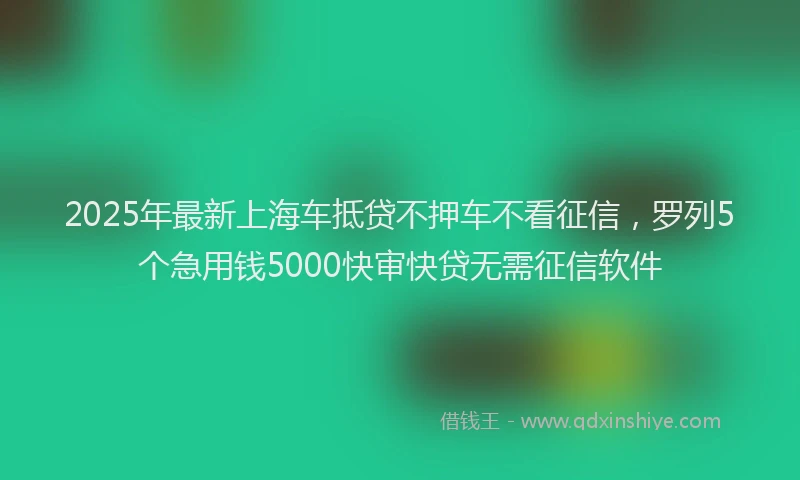 2025年最新上海车抵贷不押车不看征信，罗列5个急用钱5000快审快贷无需征信软件