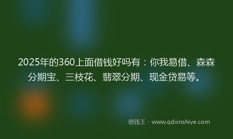 2025年的360上面借钱好吗有：你我易借、森森分期宝、三枝花、翡翠分期、现金贷易等。