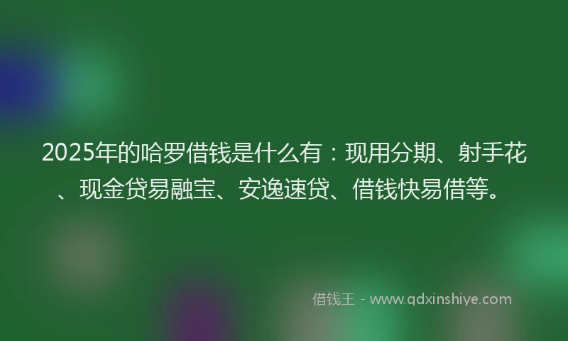 2025年的哈罗借钱是什么有：现用分期、射手花、现金贷易融宝、安逸速贷、借钱快易借等。