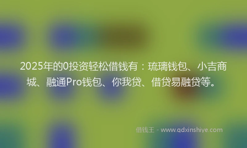 2025年的0投资轻松借钱有：琉璃钱包、小吉商城、融通Pro钱包、你我贷、借贷易融贷等。