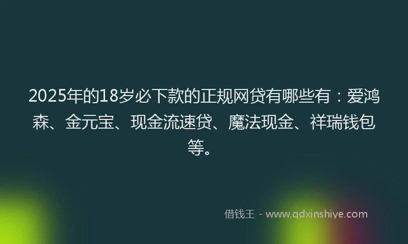 2025年的18岁必下款的正规网贷有哪些有：爱鸿森、金元宝、现金流速贷、魔法现金、祥瑞钱包等。