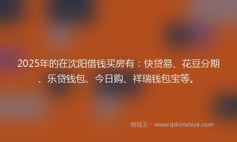 2025年的在沈阳借钱买房有：快贷易、花豆分期、乐贷钱包、今日购、祥瑞钱包宝等。