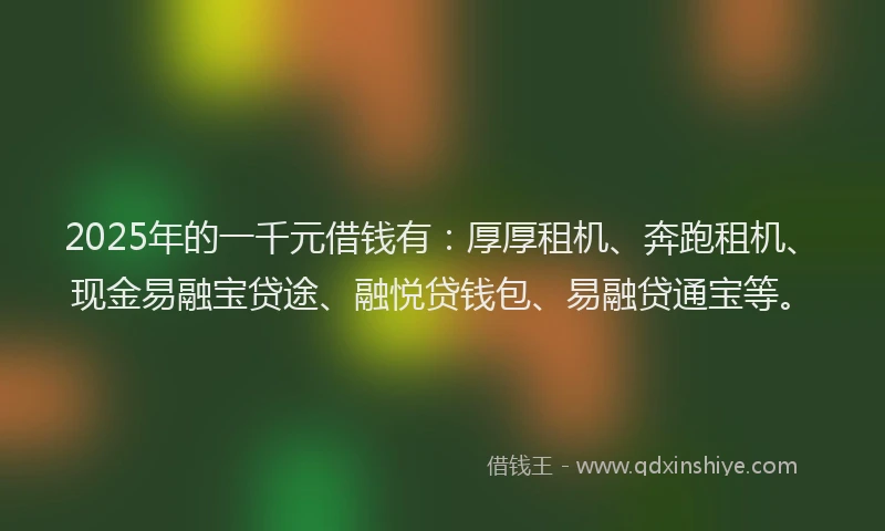 2025年的一千元借钱有：厚厚租机、奔跑租机、现金易融宝贷途、融悦贷钱包、易融贷通宝等。