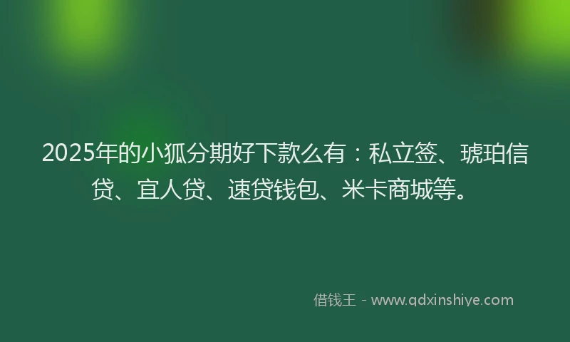 2025年的小狐分期好下款么有：私立签、琥珀信贷、宜人贷、速贷钱包、米卡商城等。