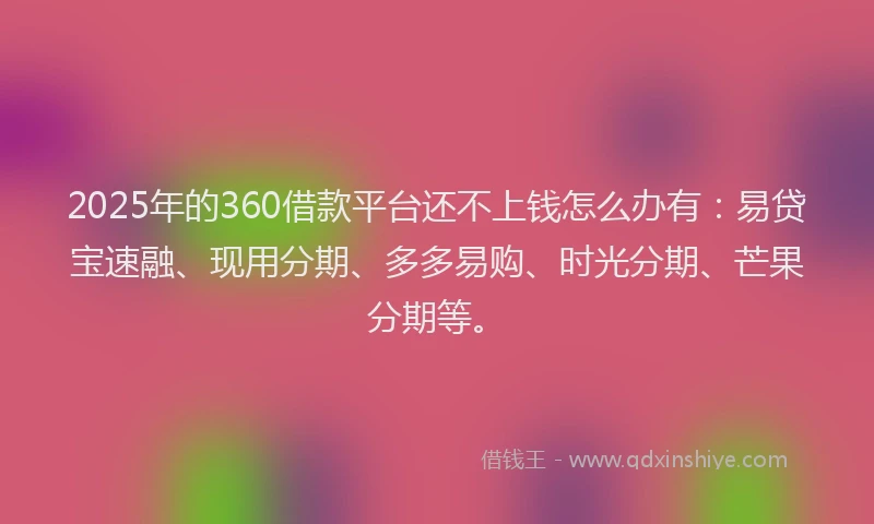 2025年的360借款平台还不上钱怎么办有：易贷宝速融、现用分期、多多易购、时光分期、芒果分期等。