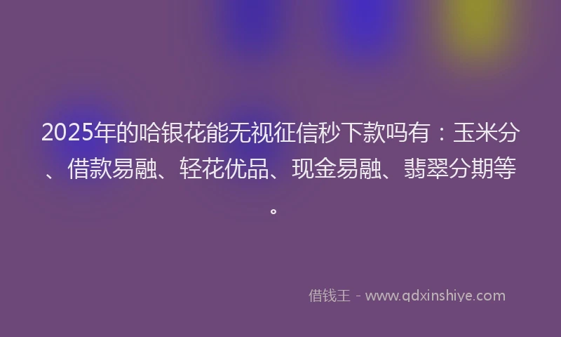 2025年的哈银花能无视征信秒下款吗有：玉米分、借款易融、轻花优品、现金易融、翡翠分期等。