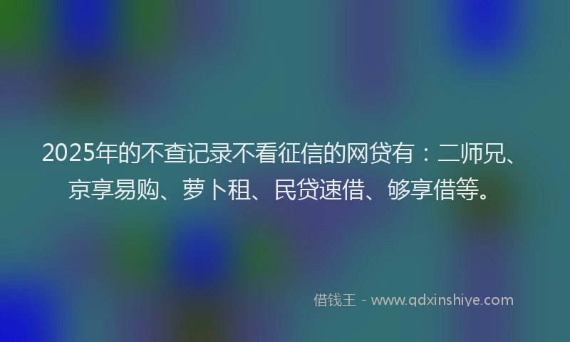 2025年的不查记录不看征信的网贷有：二师兄、京享易购、萝卜租、民贷速借、够享借等。